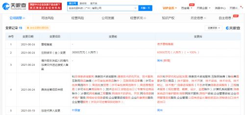 名創(chuàng)優(yōu)品科技公司注冊(cè)資本增至6億元，經(jīng)營(yíng)范圍拓展至自然科學(xué)與信息系統(tǒng)服務(wù)